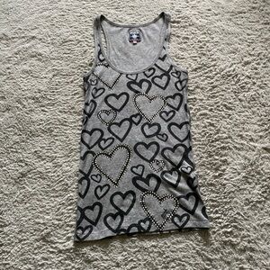 Vintage pink rhinestone heart tank top